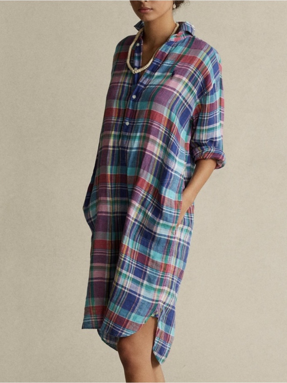 Ralph Lauren  Plaid Cotton Dress in Multi-Color